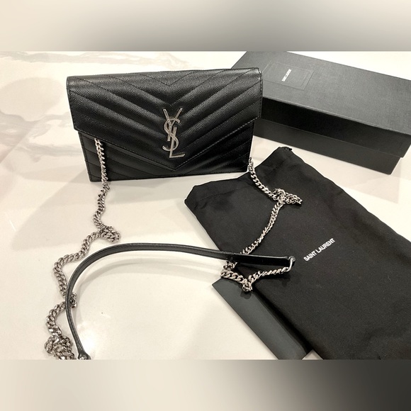 Saint Laurent Monogram Wallet on Chain Black Silver Hardware - Picture 1 of 9